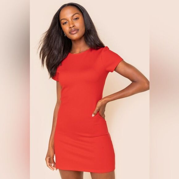 H&M basic Red Dress Short Sleeve 95%cotton mini Size M - Picture 1 of 6